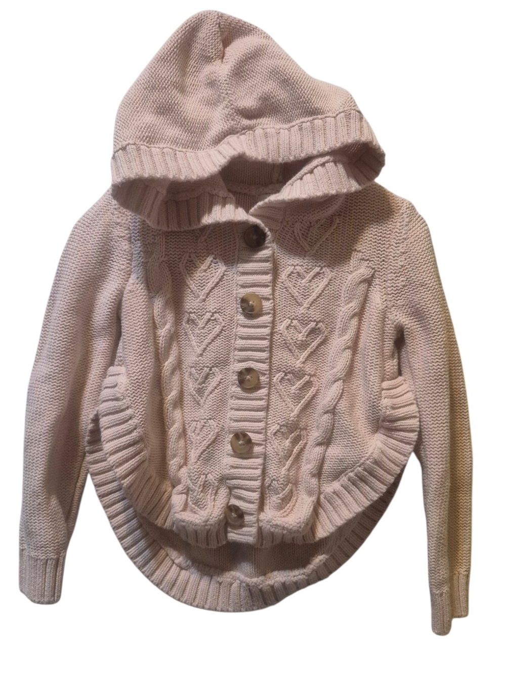 Joe Fresh Pink Hooded Cable-Knit Cardigan with Heart Pattern